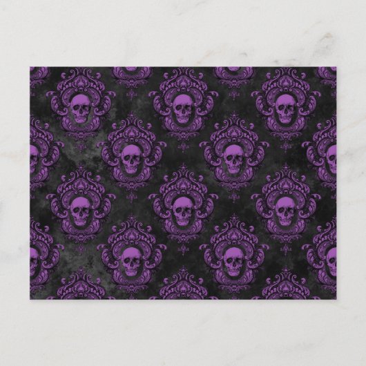 紫のスカルとゴシックグレー ポストカード (正面)