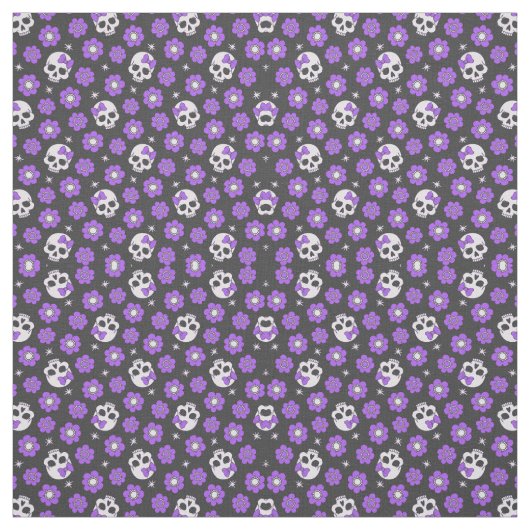 紫のスカルと花 ファブリック (見本)