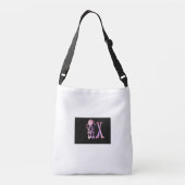 紫のスカルと黒い背景のボーン クロスボディバッグ (裏面)