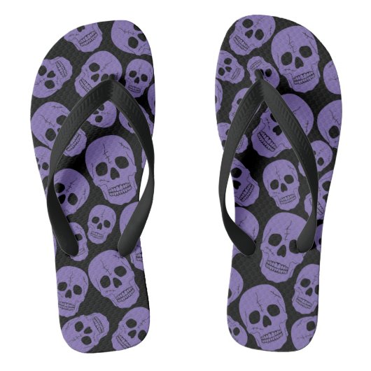 紫のスカルオンブラック ビーチサンダル (フットベッド)