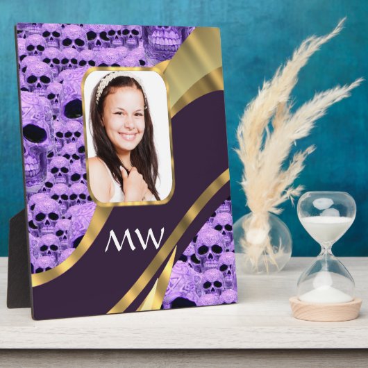 紫のスカルコラージュ フォトプラーク (側面)