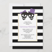 紫のスカルストライプと結婚ブライダルシャワー 招待状 (正面)