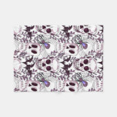 紫のスカル、こうもり、クモ フリースブランケット (正面(横))