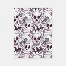 紫のスカル、こうもり、クモ フリースブランケット