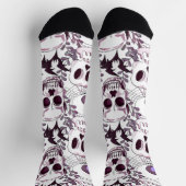 紫のスカル、こうもり、並べ替え ソックス (上部)