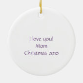 紫のスカーフと帽子のクリスマスオーナメントの雪だるま セラミックオーナメント (裏面)