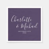 紫のスクリプエレガントトのミニマリストナプキン スタンダードカクテルナプキン (正面)