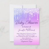 紫のスクリプト滴下グリッター女の子の赤ちゃんシャワー 招待状 (正面)