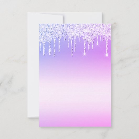 紫のスクリプト滴下グリッター女の子の赤ちゃんシャワー 招待状 (裏面)