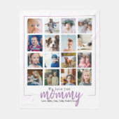 紫のスクリモダンプト写真のコラージュマム フリースブランケット (正面)