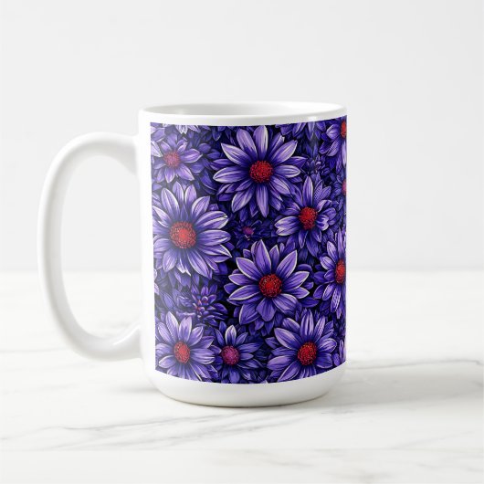 紫のスタイリッシュな花柄 コーヒーマグカップ (左)