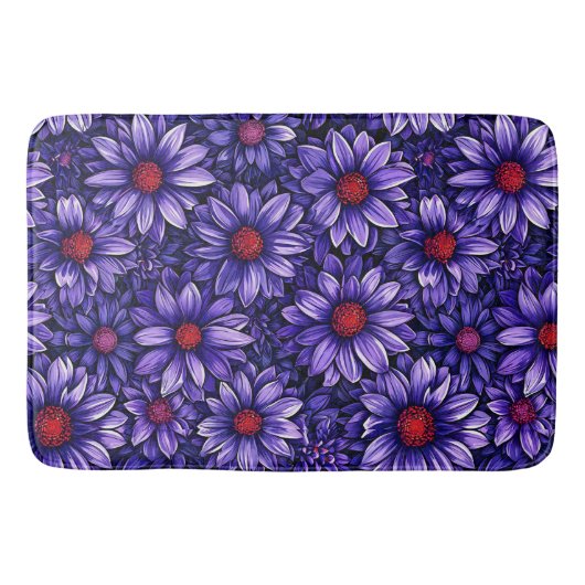 紫のスタイリッシュな花柄 バスマット (正面)