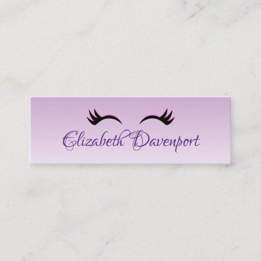 紫のスタイリッシュグラデーションにピンクと黒のまつげ スキニー名刺 (正面)