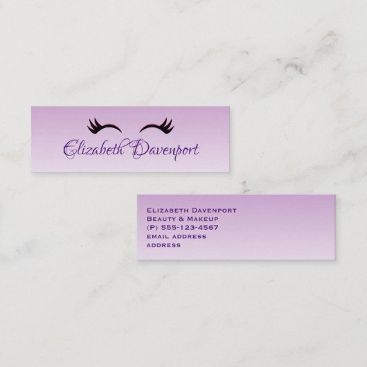 紫のスタイリッシュグラデーションにピンクと黒のまつげ スキニー名刺 (正面/裏面)