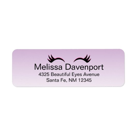 紫のスタイリッシュグラデーションにピンクと黒のまつげ ラベル (正面)