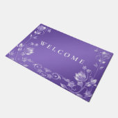 紫のスタイリッシュフローラ書式 ドアマット (アングル)