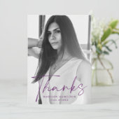 紫のスタイリッシュ台本の写真卒業 サンキューカード (スタンド正面)