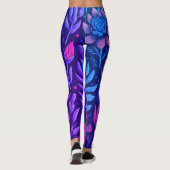 紫のスタイリッシュ庭の多肉花パターン レギンス (裏面)