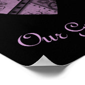 紫のスチームパンク結婚ハートのゲストブックのサイン ポスター (角)