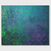 紫のステンシルフラワーオングリーン ラッピングペーパー (フラット)