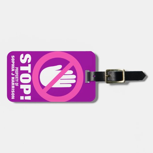 紫のストップピンクの女の子の名前の荷物タグをオフ ラゲッジタグ (正面横)