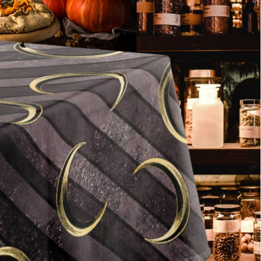 紫のストライプの金ゴールドムーン模様ゴシックヴィンテージ テーブルクロス