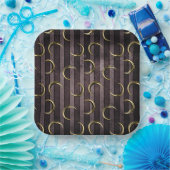 紫のストライプの金ゴールドムーン模様ゴシックヴィンテージ ペーパープレート (パーティー)