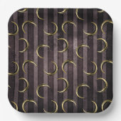 紫のストライプの金ゴールドムーン模様ゴシックヴィンテージ ペーパープレート (正面)