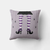 紫のストライプの魔女の脚とクモのハロウィーン クッション (裏面)