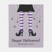 紫のストライプの魔女の脚とハロウィンの蜘蛛 フリースブランケット (正面)