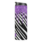 紫のストライプグリッタードリップ付きゼブラ模様 タンブラー (回転右)