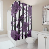 紫のストライプバラとカラスの シャワーカーテン (インサイチュ)