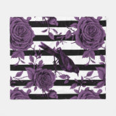 紫のストライプバラとカラスの フリースブランケット (正面(横))