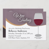 紫のストライプワイン試飲バチェロレッテ 招待状 (正面/裏面)