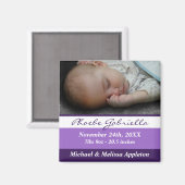 紫のストライプ写真誕生発表磁石 マグネット (正面/裏面)