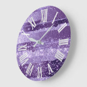 紫のストロークグリッター灰色のローマ数字 ラージ壁時計 (傾斜)