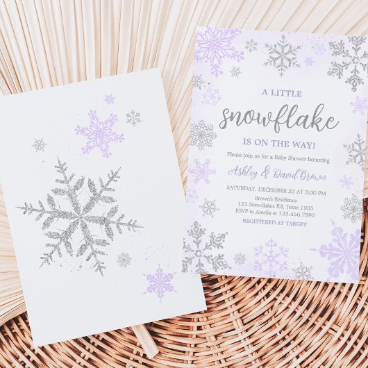 紫のスノーフレーク赤ちゃんシャワー 招待状