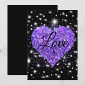 紫のスパークリングハート、ラブグリッター バレンタイン シーズンカード (正面/裏面)