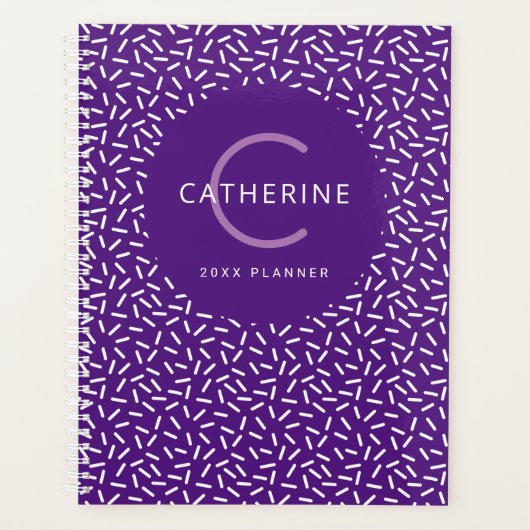 紫のスプモダンリンクルパターンモノグラム名プラン プランナー手帳 (正面)