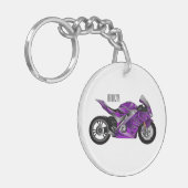 紫のスポーツバイクの漫画 キーホルダー (正面左)