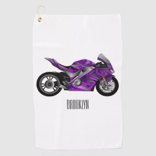 紫のスポーツバイクの漫画 ゴルフタオル