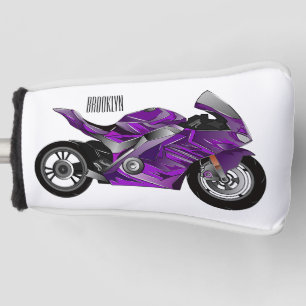 紫のスポーツバイクの漫画 ゴルフヘッドカバー