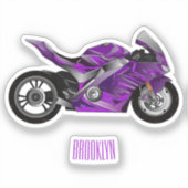 紫のスポーツバイクの漫画 シール (正面)
