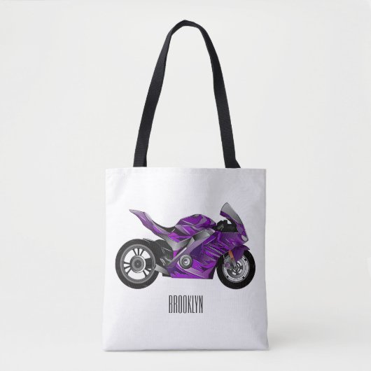 紫のスポーツバイクの漫画 トートバッグ (正面)
