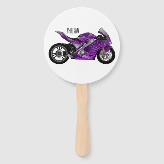 紫のスポーツバイクの漫画 ハンドファン (正面)