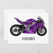 紫のスポーツバイクの漫画 ポストカード (正面/裏面)