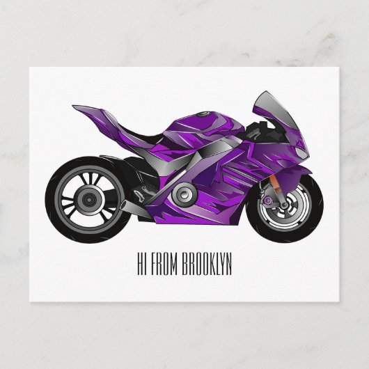 紫のスポーツバイクの漫画 ポストカード (正面)