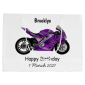 紫のスポーツバイクの漫画 ラージペーパーバッグ (裏面)