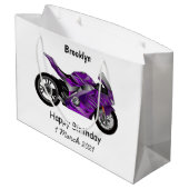 紫のスポーツバイクの漫画 ラージペーパーバッグ (裏面アングル)