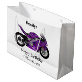 紫のスポーツバイクの漫画 ラージペーパーバッグ (正面アングル)